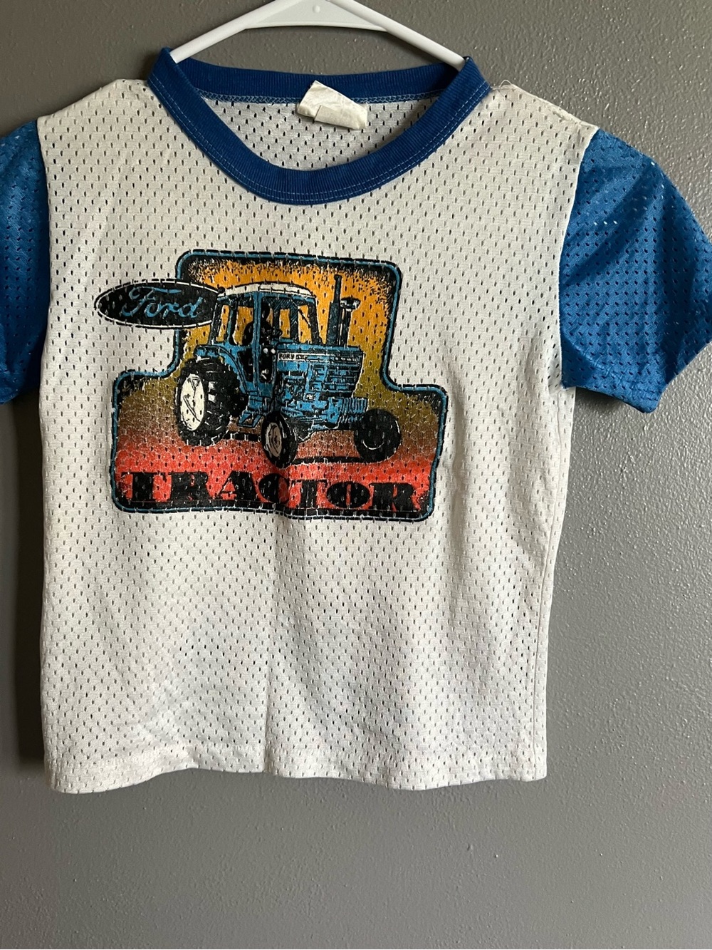 Kids White & Blue Tractor Graphic Mesh Tee - Ford Detail
